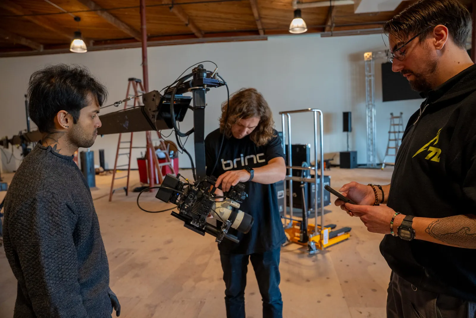 Konstantin Frolov setting up a camera with the crew