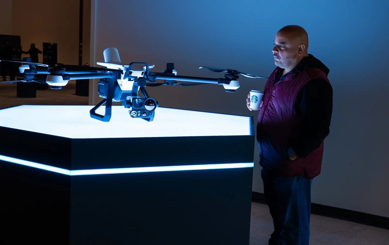 Guardian drone on its pedestal before the show